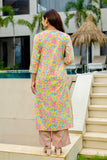 Yellow Pintucks Detail Floral A-line Suit Set with Palazzo Pants and Dupatta