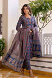 Blue Ajrakh Print Cotton Kurta Set with Trousers and Dupatta