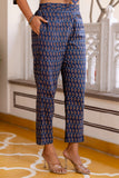 Blue Ajrakh Print Cotton Kurta Set with Trousers and Dupatta