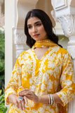 Soothing Yellow Floral Print Plackett Highlight Kurta Set with Palazzo Pants and Dupatta