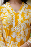 Soothing Yellow Floral Print Plackett Highlight Kurta Set with Palazzo Pants and Dupatta