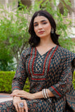 Dark Green Ajrakh Print Yoke Design Kurta Set with Trousers and Dupatta
