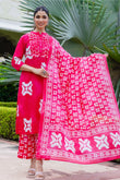 Pink Festive Yoke Design Kurta Set with Palazzo and Dupatta