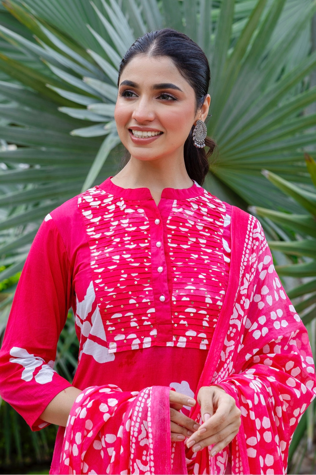 Pink Festive Yoke Design Kurta Set with Palazzo and Dupatta