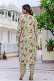 Green Plackett Design Floral Kurta Set with Trousers and Dupatta