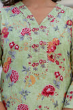 Green Plackett Design Floral Kurta Set with Trousers and Dupatta