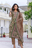 Green Cotton Printed Kurta Set with Trousers and Dupatta