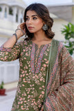 Green Cotton Printed Kurta Set with Trousers and Dupatta