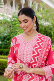 Bright Pink Floral Cotton Kurta Set with Palazzo Pants and Dupatta
