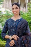 Deep Blue Ajrakh Print Sequins Work Kurta Set with Palazzo Pants and Dupatta