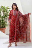 Red Yoke Design Cotton Kurta Set with Palazzo and Dupatta