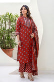Red Yoke Design Cotton Kurta Set with Palazzo and Dupatta