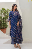 Blue Yoke Design Cotton Kurta Set with Palazzo and Dupatta