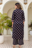 Black Yoke Design Cotton Kurta Set with Palazzo and Dupatta