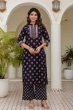 Black Yoke Design Cotton Kurta Set with Palazzo and Dupatta