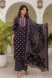 Black Yoke Design Cotton Kurta Set with Palazzo and Dupatta