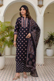 Black Yoke Design Cotton Kurta Set with Palazzo and Dupatta