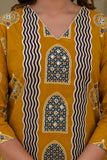 Mustard Motif Printed Cotton Kurta Set with Palazzos and Dupatta