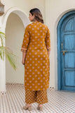 Mustard Yoke Design Cotton Kurta Set with Palazzo and Dupatta
