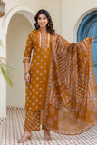 Mustard Yoke Design Cotton Kurta Set with Palazzo and Dupatta