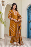 Mustard Yoke Design Cotton Kurta Set with Palazzo and Dupatta
