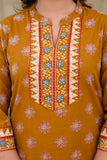 Mustard Yoke Design Cotton Kurta Set with Palazzo and Dupatta