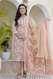 Beige Lace Detailing Cotton Kurta Set with Palazzo Pants and Dupatta