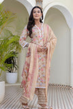 Beige Lace Detailing Cotton Kurta Set with Palazzo Pants and Dupatta