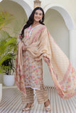 Beige Lace Detailing Cotton Kurta Set with Palazzo Pants and Dupatta
