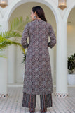 Black Ajrakh Print Cotton Kurta Set with Palazzo Pants and Dupatta