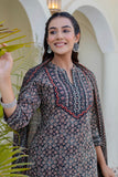 Black Ajrakh Print Cotton Kurta Set with Palazzo Pants and Dupatta