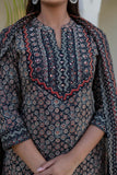 Black Ajrakh Print Cotton Kurta Set with Palazzo Pants and Dupatta