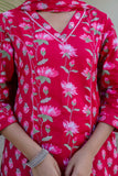 Pink Festive Floral Kurta Set with Trousers and Dupatta