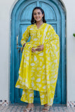 Pastel Yellow Frill Neck Design Kurta Set with Palazzo Pants and Dupatta