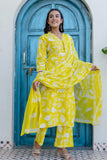 Pastel Yellow Frill Neck Design Kurta Set with Palazzo Pants and Dupatta