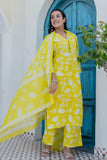 Pastel Yellow Frill Neck Design Kurta Set with Palazzo Pants and Dupatta