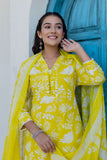 Pastel Yellow Frill Neck Design Kurta Set with Palazzo Pants and Dupatta