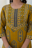 Mustard Yellow Ajrakh Print Yoke Design Cotton Kurta Set with Palazzo Pants and Dupatta