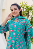 Teal Green Festive Floral Kurta Set with Trousers and Dupatta