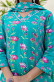 Teal Green Festive Floral Kurta Set with Trousers and Dupatta