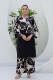 Black Floral Print Kurti with Wide Trousers Coord Set