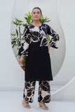 Black Floral Print Kurti with Wide Trousers Coord Set