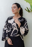 Black Floral Print Kurti with Wide Trousers Coord Set