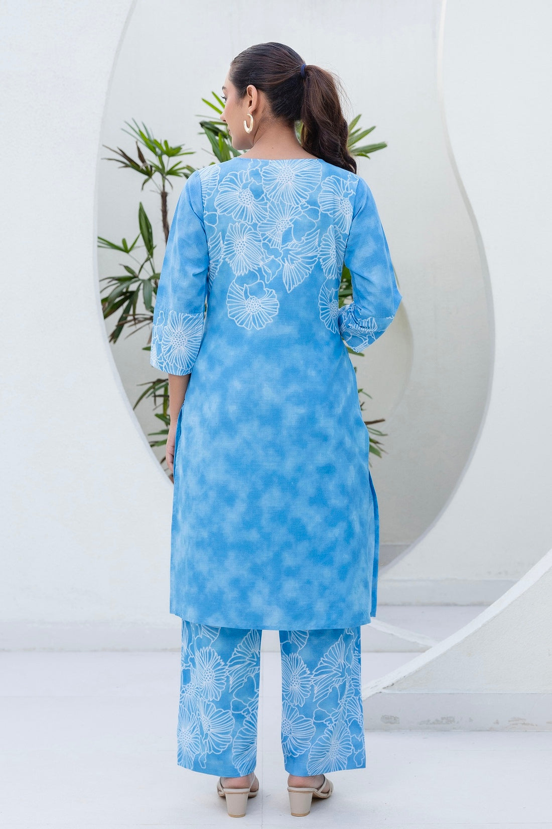 Blue Floral Tie n Dye Kurti with Palazzos Coord Set