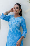 Blue Floral Tie n Dye Kurti with Palazzos Coord Set