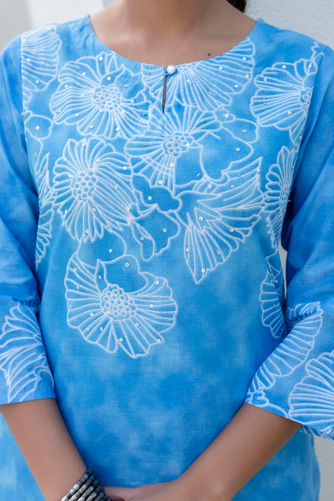 Blue Floral Tie n Dye Kurti with Palazzos Coord Set
