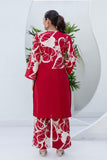 Red Floral Print Kurti with Wide Trousers Coord Set