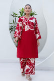 Red Floral Print Kurti with Wide Trousers Coord Set