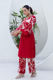 Red Floral Print Kurti with Wide Trousers Coord Set