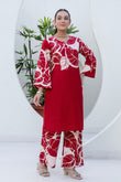 Red Floral Print Kurti with Wide Trousers Coord Set